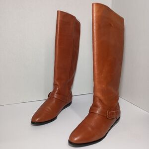 90s Vintage West 31st Women's Western Riding Boots Brown Leather Wide Calf